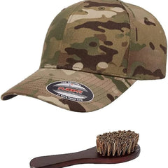Flexfit Wooly Combed Men's Athletic Stretch Fitted Baseball Cap Bundle with THP Hat & Clothing Brush