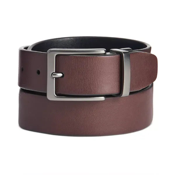 Original Penguin Men's Faux Leather Antique-Look Reversible Belt - Brown