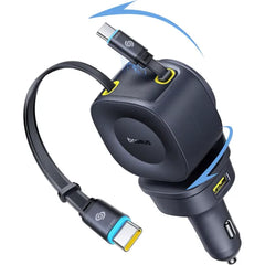 Baseus Retractable USB-C Car Chargers – 60W to 163W Fast Charging, Dual & Single Cable Car Adapter for iPhone, Galaxy, iPad & Android Devices