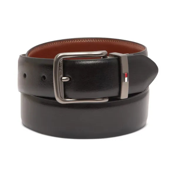 Tommy Hilfiger Men's Reversible Harness Buckle Stretch Belt - Black/Tan