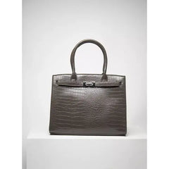 MAX FASHION Textured Tote Bag with Double Handle and Metal Accent-Gray