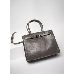 MAX FASHION Textured Tote Bag with Double Handle and Metal Accent-Gray