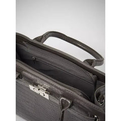MAX FASHION Textured Tote Bag with Double Handle and Metal Accent-Gray