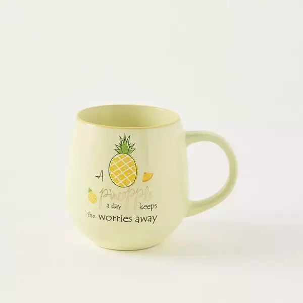 Max fashion Pineapple Print Stoneware Mug - 455 ml yellow