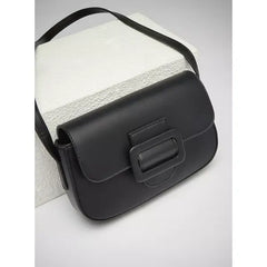 Textured Shoulder Bag with Magnetic Snap Closure-Black