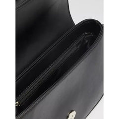 Textured Shoulder Bag with Magnetic Snap Closure-Black