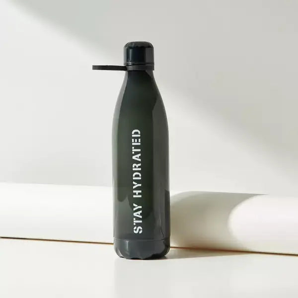 Typographic Print Water Bottle with Screw Lid - 1 L black