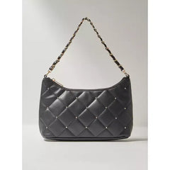 Quilted Shoulder Bag with Chain Strap and Zip Closure