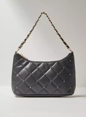 Quilted Shoulder Bag with Chain Strap and Zip Closure