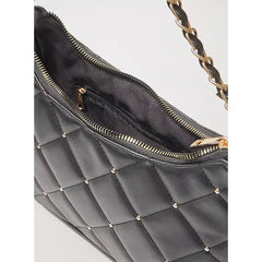 Quilted Shoulder Bag with Chain Strap and Zip Closure