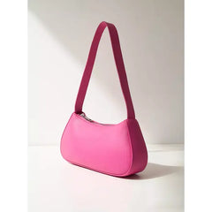 Plain Baguette Bag with Adjustable Strap and Zipper Closure-Pink