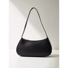 Plain Baguette Bag with Adjustable Strap and Zipper Closure-Black