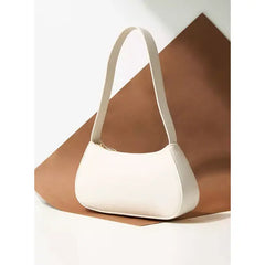 Plain Baguette Bag with Adjustable Strap and Zipper Closure-White