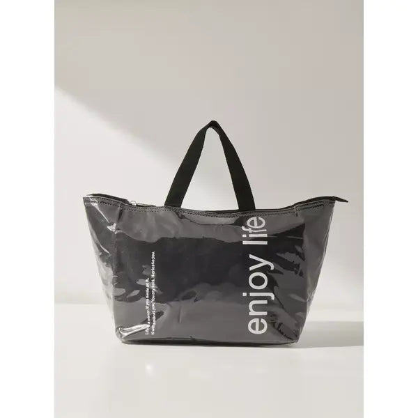 Slogan Print Lunch Bag with Zip Closure-Black