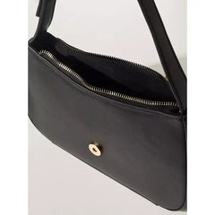 Plain Baguette Bag with Adjustable Strap and Magnetic Closure-Black