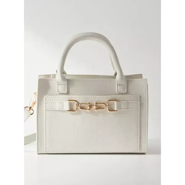 Textured Crossbody Bag with Detachable Strap and Zip Closure-white