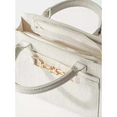 Textured Crossbody Bag with Detachable Strap and Zip Closure-white