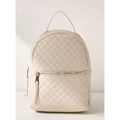 MAX FASHION Textured Backpack with Shoulder Straps and Zip Closure-Cream