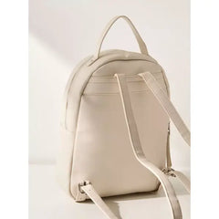 MAX FASHION Textured Backpack with Shoulder Straps and Zip Closure-Cream