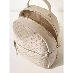 MAX FASHION Textured Backpack with Shoulder Straps and Zip Closure-Cream