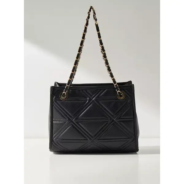 MAX FASHION Quilted Shoulder Bag with Zip Closure-Black