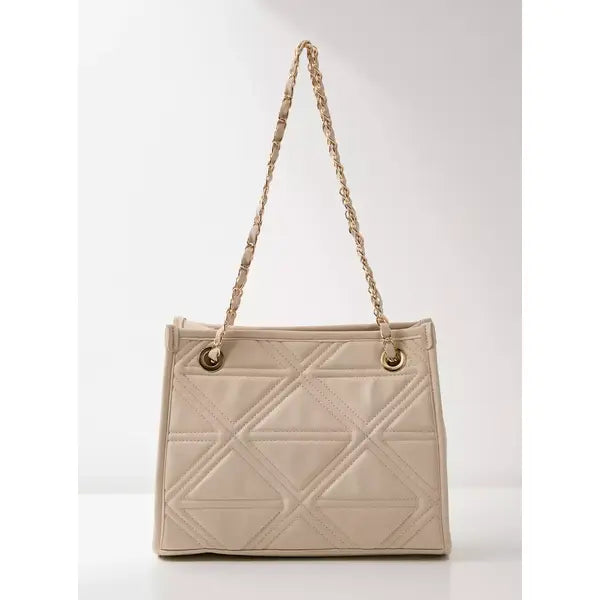 MAX FASHION Quilted Shoulder Bag with Zip Closure-Cream