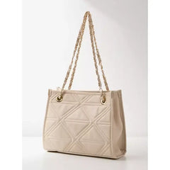 MAX FASHION Quilted Shoulder Bag with Zip Closure-Cream