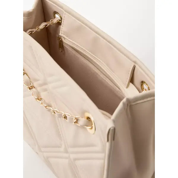 MAX FASHION Quilted Shoulder Bag with Zip Closure-Cream