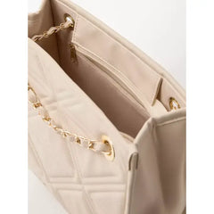 MAX FASHION Quilted Shoulder Bag with Zip Closure-Cream