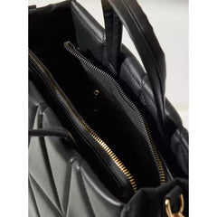 MAX FASHION Quilted Tote Bag with Detachable Chain Strap-Black