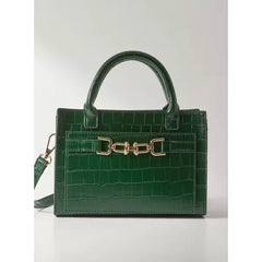 Textured Crossbody Bag with Detachable Strap and Zip Closure-Greeen