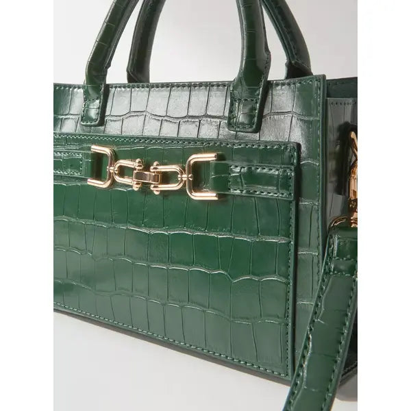 Textured Crossbody Bag with Detachable Strap and Zip Closure-Greeen