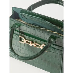 Textured Crossbody Bag with Detachable Strap and Zip Closure-Greeen