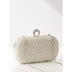 MAX FASHION Embellished Clutch with Detachable Chain Strap-Cream