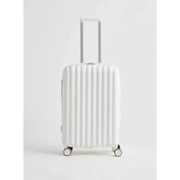 Max fashion Ribbed Hardcase Trolley Bag with Wheels and Retractable Handle white