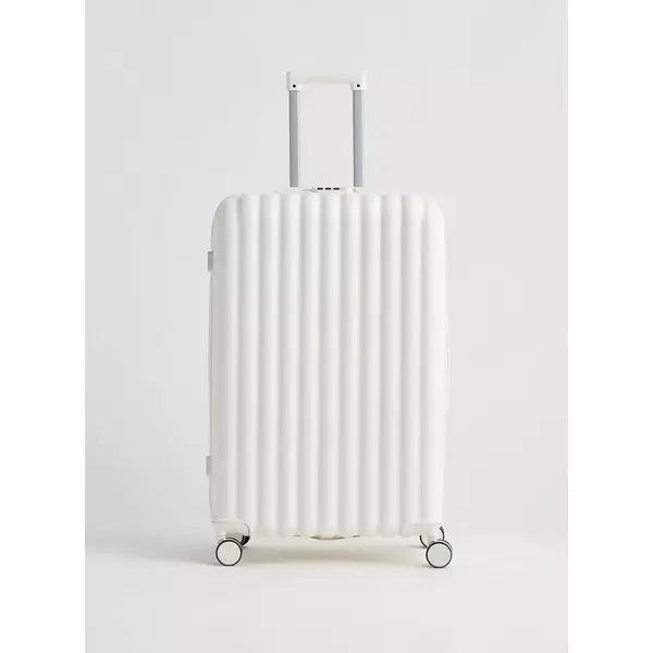 Max fashion Textured Hardcase Trolley Bag with Retractable Handle and Cup Holder white