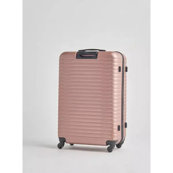 Max fashion Ribbed Hardcase Trolley Bag with Wheels and Retractable Handle pink