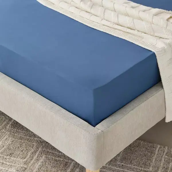 Max fashion Essential Cotton Twin Fitted Sheet - 120x200+36 cm blue