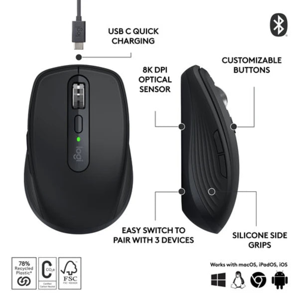 Logitech MX Anywhere 3S Wireless Mouse (910-006925) - Graphite