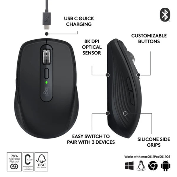 Logitech MX Anywhere 3S Wireless Mouse (910-006928) - Black