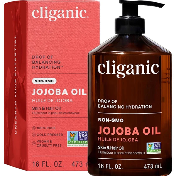 Cliganic Jojoba Oil Non-GMO (16oz & 32oz Bulk) – 100% Pure & Natural, Cold Pressed, Hexane Free – Multi-Use Oil for Hair, Skin & Face, Moisturizing Hair Relaxer