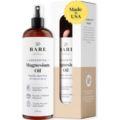 Bare Botanics Unscented Magnesium Oil Spray – 8oz & 16oz Topical Magnesium Chloride Mist from the Dead Sea, Hand-Poured in Madison WI