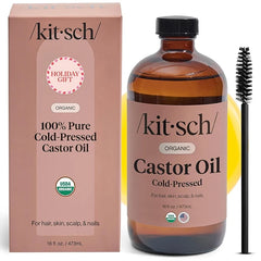 Kitsch Organic Castor Oil for Hair Growth – 100% Pure Cold Pressed Unrefined Castor Oil in Glass Bottle for Hair, Face, Skin, Lashes, Brows, Scalp & Nails, 2 oz, 4 oz & 16 oz | Ideal Gift for Women