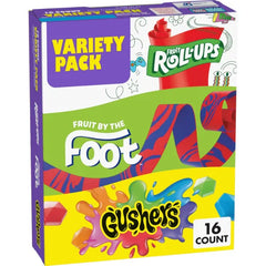 Fruit by the Foot Fruit Roll-Ups, and Gushers Fruit Flavored Snacks Variety Pack, Gluten Free, 16 Pouches, 10.2 oz