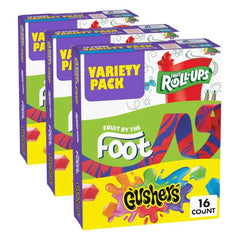 Fruit by the Foot Fruit Roll-Ups, and Gushers Fruit Flavored Snacks Variety Pack, Gluten Free, 16 Pouches, 10.2 oz