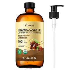 Yoken Organic Jojoba Oil (EWG Verified) 100% Pure Cold Pressed Jojoba Oil for Face, Hair, Nails and Skin, Unrefined & Hexane Free, Natural Body Facial Moisturizer Multi-purpose oil Base Carrier Oil