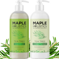 Maple Holistics Tea Tree Shampoo and Conditioner Set - Sulfate Free Clarifying Shampoo and Conditioner for Oily Hair & Scalp Care with Australian Tea Tree Oil - Complete Dry Scalp Treatment for Build Up