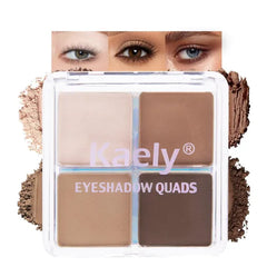Kaely Powder Eyeshadow Quad, Pink Chocolate Matte Shimmer Eyeshadow Palette Makeup, Neutral Eye Shadow Palette for Older Women Pigmented Waterproof, sombras para ojos, Blendable, Cruelty-free