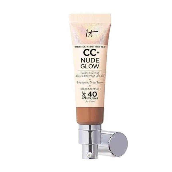 IT Cosmetics CC+ Nude Glow Medium Coverage Foundation with SPF 40 & Brightening Glow Serum, Lightweight Skin Tint, 2% Niacinamide + Hyaluronic Acid, Up to 24H Hydration, Normal/Dry Skin 1.08 fl oz