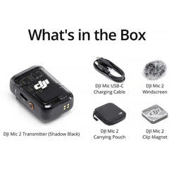 DJI Mic 2 Clip-On Transmitter/Recorder with Built-In Microphone – Black